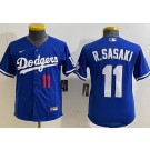 Youth Los Angeles Dodgers #11 Roki Sasaki Blue Player Number Team Logo Cool Base Jersey