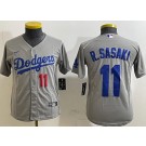 Youth Los Angeles Dodgers #11 Roki Sasaki Gray Player Number Team Logo Cool Base Jersey