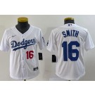 Youth Los Angeles Dodgers #16 Will Smith White Team Logo Player Number Cool Base Jersey