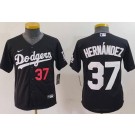 Youth Los Angeles Dodgers #37 Teoscar Hernandez Black Player Numbe Team Logo Cool Base Jersey