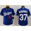 Youth Los Angeles Dodgers #37 Teoscar Hernandez Royal Player Numbe Team Logo Cool Base Jersey