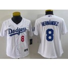 Youth Los Angeles Dodgers #8 Enrique Hernandez White Team Logo Player Number Cool Base Jersey