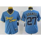 Youth Milwaukee Brewers #27 Willy Adames Powder Blue 2022 City Connect Cool Base Jersey