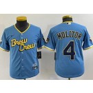 Youth Milwaukee Brewers #4 Paul Molitor Blue 2022 City Connect Cool Base Jersey