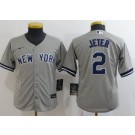 Youth New York Yankees #2 Derek Jeter Gray Player Name 2020 Cool Base Jersey