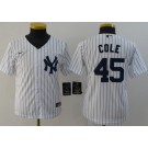 Youth New York Yankees #45 Gerrit Cole White Player Name 2020 Cool Base Jersey