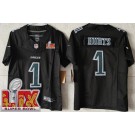 Youth Philadelphia Eagles #1 Jalen Hurts Limited Black Fashion Super Bowl LIX FUSE Vapor Jersey